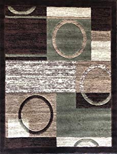 Americana Modern Area Rug Contemporary Brown & Green Geometric Design 1497 (5 Feet 2 Inch X 7 Feet 3 Inch)