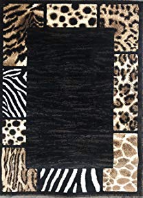 Animal Skin Leopard Tiger Zebra Border Area Rug Black Design 73 Skinz (5 Feet X 7 Feet )