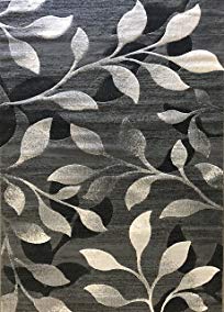 Lifestyle Modern Area Rug Gray Silver Black & Grey Leaf Vine Design 667 (5 Feet 2 Inch X 7 Feet 3 Inch)